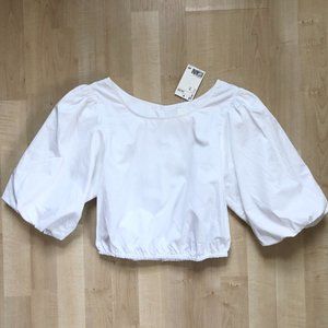 NWT H&M cotton bubble-sleeved crop top white XS